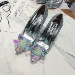 Brilhante salto stiletto cristais sapatos de casamento para noiva frisado saltos de designer de luxo cinderela bombas dedo do pé apontado strass bridal269t