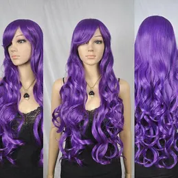WIG LL popularne żaroodporne włosy długie fioletowe faliste przebranie na karnawał włosy pełne kostium na Halloween peruka na przyjęcie