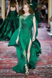 Zuhair Murad Abiti da sera lunghi in chiffon verde scuro Abiti da spettacolo con spacco laterale alto Abiti da ballo convenzionali BC2738