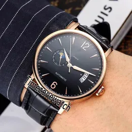 Patrimony Moon Phase Miyota 8217 Automatyczne męskie Zegarek Rose Gold Black Dial Number Markery Brown Leather Zegarki TimeZonewatch E51A1