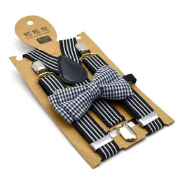 Mode Barn Striped Suspender Boys Tjejer Stripe Elastisk Suspender + Blommigryckta Bows Slips 2st Satser Barn Y-form Justerbara Bälten Y2583