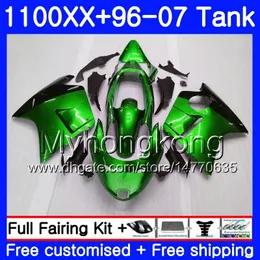 + Tank för Honda Blackbird CBR 1100XX CBR1100 XX 02 03 04 05 06 07 271HM.44 CBR1100XX 2002 2003 2004 2005 2006 2007 Fairings Green Glossy Hot