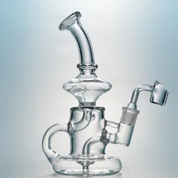 Hot Klein Tornado Recycler Glass Water Pipe Unique Design Glass Bongs 5mm Thick Mini Dab Oil Rig With 14mm Quartz Banger Hookahs HR024