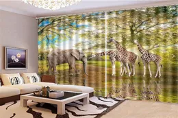 Занавес Окно Promotion Огромный слон и жираф HD цифровой печати 3d Цветочные Shading Практические Чистовая занавес