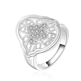 Plated sterling silver Flower zircon ring DJSR554 US size 8; classic design women's 925 silver plate With Side Stones Rings jewelry