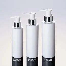 3 ps lot Cosmetic Packaging Bottles 100ml 150ml 200ml White Plastic Silver Lotion Pump Bottle PET Bottle for Shampoo with Dispense227Q