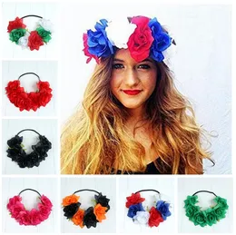 Stor Rose Flower Headband Wedding Bridal Headpiece Halloween Hair Garland Tillbehör Blommig Crown Hairband med elastiskt band