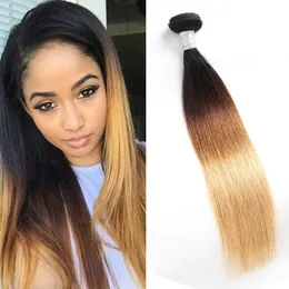 Straight 1B/4/27 Brazilian Human Hair One Bundle 1b 4 27 Ombre Hair Extensions 10-28inch Straight Soft 1piece/lot Three Tones Color