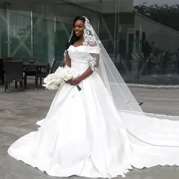 Suknie ślubne Afryki Plus Size Satin Off The Ramię Suknie Ślubne Sweep Sweep Custom Made Vintage Suknia ślubna