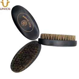 Customized LOGO MOQ 50 Pcs Boar Bristle Beard Brush Black Wood Handle Facial Brushes Wooden Face Cleaning Men Grooming