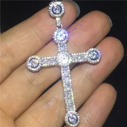 Vecalon Heart Lover Big Cross Pendant 925 Sterling Silver 5A CZ Stone Cross Pendant Halsband för kvinnor Män Party Bröllop SmyckenVeCalon Uniq