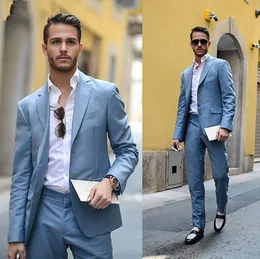 Light Blue Men Suit Latest Coat Pant Design Wedding Suits For Men Casual Prom Street Suit Men 2 Piece Costume Homme Mariage Suit