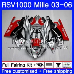 Body For Aprilia RSV 1000R 1000 RV60 Mille RSV1000 R RR 03 04 05 06 316HM.0 RSV1000RR RSV1000R 2003 2004 2005 2006 Fairings Hot Red silvery