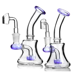 Purple Beaker Bong Glass Water Pipe Recycler Small Glass Bongs Beaker base 2 Function Oil Rigs Smoking Pipes Dab Rigs Cheap Hookahs