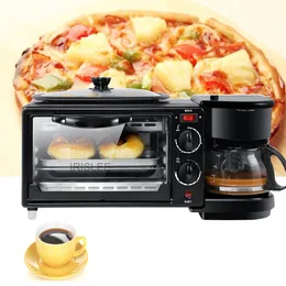 LEWIAO Electric 3 in 1 Breakfast Machine Multifunction Mini Drip American Coffee Maker Pizza Oven Egg Omelette Frying Pan Toaster