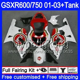 + Tank för SUZUKI GSX-R750 GSXR 750 600 K1 GSXR600 01 02 03 294HM.24 GSX R600 R750 GSXR-600 Lucky Strike Red GSXR750 2001 2002 2003 Fairings