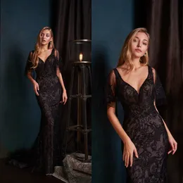2020 Black Mermaid Suknie Wieczorowe Sweetheart Koronki Appliqued Zroszony Prom Gown Sexy Backless Custom Made Party Suknia