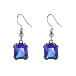 Semestergåva 10 par Luckyshine Blue Square Shaped 925 Sterling Silver Plated Women Daily Party Dangle Hook Earrings Charm E10794