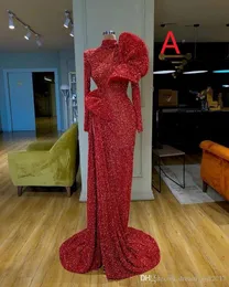 Fem stilar Underbara Långärmad Röd Mermaid Evening Klänningar Sequined Formal Evening Gowns Prom Klänning Ogstuff Robe de Soiree Abendkleider