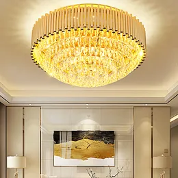 LED Modern K9 Crystal Ceiling Lights Fixture American Golden Round Shining Taklampa Matsal Restaurang Sovrum Hem Inomhusbelysning