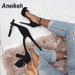 Aneikeh 2020 Nowe Wysokie obcasy Sandały Lato Sexy Kostki Pasek Otwarty Under Party Dress 14 CM Platforma Gladiator Kobiety Buty Rozmiar 41 42 MX200407