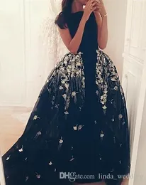 2019 Czarny z aplikacjami Overtkirts Suknia wieczorowa Tanie Linia Tulle Długa Arabska Formalna Wear Party Suknia Custom Made Plus Size