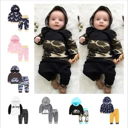 Vestiti per neonate Ragazzi Camo Felpa con cappuccio a righe Pantaloni Abiti Fiori floreali Set di abbigliamento Manica lunga INS Cappotto Pantalone Abiti 23 Colori A6776