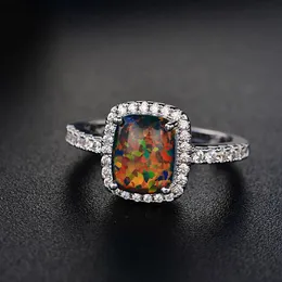 Commercio all'ingrosso-Europa e negli Stati Uniti Nuovo semplice semplice anello opale opale multicolor moda grande gioielli zirconi intarsiato