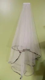 Camo Bridal Veils In Stock Bride Veil Elbow Length Two-Layer Simple Handmade Noble Tulle Camo Ribbon Edge Wedding Veil Headwear Co258s