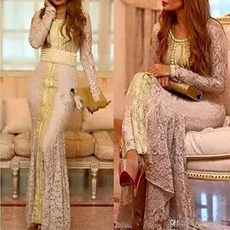 Moroccan Caftan Lace Completa Manga Longa Noite Vestidos Formal 2020 Personalizado Faça Ouro Bordado Kaftan Dubai Abaya Árabe Ocasião Vestido de Prom