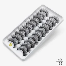 Nya 10Pairs 3D-faux minkfransar naturliga långa falska ögonfransar Volym falska fransar Makeup Extension Ögonfransar Maquiagem