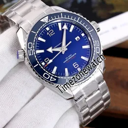 Nova unidade 600M 215.30.44.21.03.001 Mens automático assistir azul moldura de cerâmica mostrador azul pulseira de aço inoxidável relógios Timezonewatch E69c3