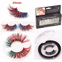 25mm Mink Lashes 3D Colorful Cross Long Thick Makeup Eyelash Extensions 5d 25 mm False Eyelashes with packaging box