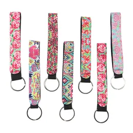 Kwiatowy Druk Breloczek Nurkowanie Materiał Wysokiej Jakości Brelok Keychain Long Strip Leopard Smycz Klucz Ringflower Neopren Eco Przyjazny Wisiorek