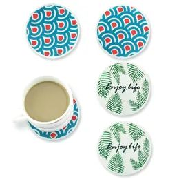 Silicone Coaster Leaves Blue Ocean Prints Round Soft Coaster Rubber Cup Pad Mats Silicone Placemats Tabletop Protection Easy to Clean