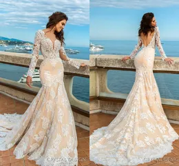 2024 New Design Lace Mermaid Wedding Dresses Sheer Neck Long Sleeves Backless Court Train Bridal Gown Wedding Party Custom 102