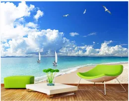 Customized 3d mural wallpaper photo wall paper Beach landscape blue sky white clouds seaside TV background wall decor wallpaper for walls 3d