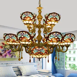 European Style Tiffany Chandelier Stained Glass Lamps Multi-Head Pendant Lamp For Living Room Bar Coffee Restaurant