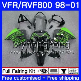 Body For HONDA Interceptor Green flames VFR800R VFR800 1998 1999 2000 2001 259HM.22 VFR 800RR VFR 800 RR VFR800RR 98 99 00 01 Fairing kit