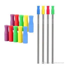 8 Colors Stock Silicone Tips Tooth Anti-Collision Tubes Soft Anti-Scratch Straw Cover Stainless Steel Straw Mouth Protection Tube BH1952 ZX