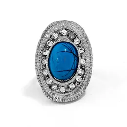 Partihandel-Middle East Fashion Turquoise Jewelry Ring Opening Justerbar retro Temperament Gemstone Ring Saudiar