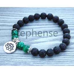 MG0650 Natural Lava Energy Bracelet Malachite Lotus Charm Yoga Bracelet New Design Balance Heart Chakra Mala Bracelet