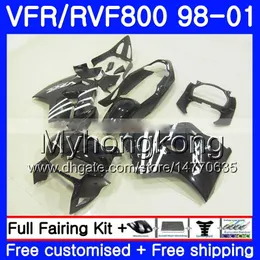 Kropp för Honda Interceptor VFR800R VFR800RR 98 99 00 01 259HM.8 VFR800 VFR 800RR VFR 800 RR Glossy Black New 1998 1999 2000 2001 Fairing Kit