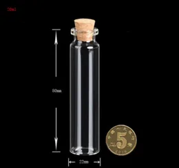 Små glas hantverk flaskor med korkar mini parfymer flaskor 22 * ​​80 * 12.5mm 20 ml tomma kosmetiska behållare Gratis frakt sn2665