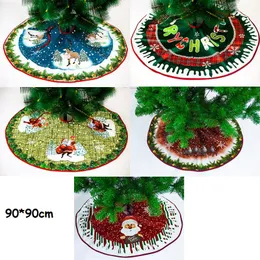 Christmas Tree Skirt Nonwoven Fabric Santa Clause Tree Skirt Foldable Christmas Trees Decorations 90cm Tree Skirts