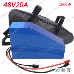 EU US No Tax 48V 20AH Triangle battery 1500W 48V Electric Bike battery 48V 20AH Lithium battery with bag 54.6V 2A charger.