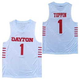 2020 New Dayton Flyers 농구 유니폼 NCAA College 1 Toppin White Red Blue Navy 모든 스티치 및 자수 남성 청소년 크기