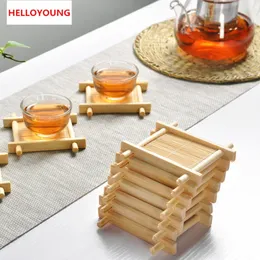 1pc Natural 100% de madeira de bambu Bandejas For Tea Bandejas 7 centímetros * 7cm criativa Côncavo Promoção Mat Cup Chinese