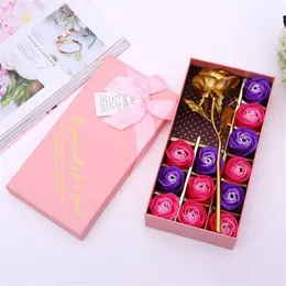 Artificial Soap Flower Petals 12pcs Box Roses Soap with Imitate Gold Foil Rose Flowers for Valentines Day Wedding Party