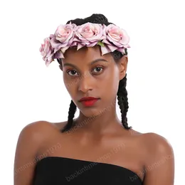 Boho Fabric Flower Hairbands Bridesmaid Flower Headband Big Rose Hair Ring Hoop Wedding Hair Accessories Bride Bandeau Cheveux